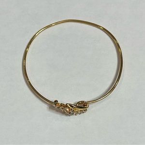 Vintage Bangle Hook Bracelet Gold Tone Rhinestone Swirl